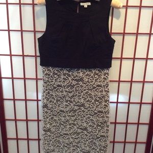 Fancy sleeveless black with white lace mini dress
